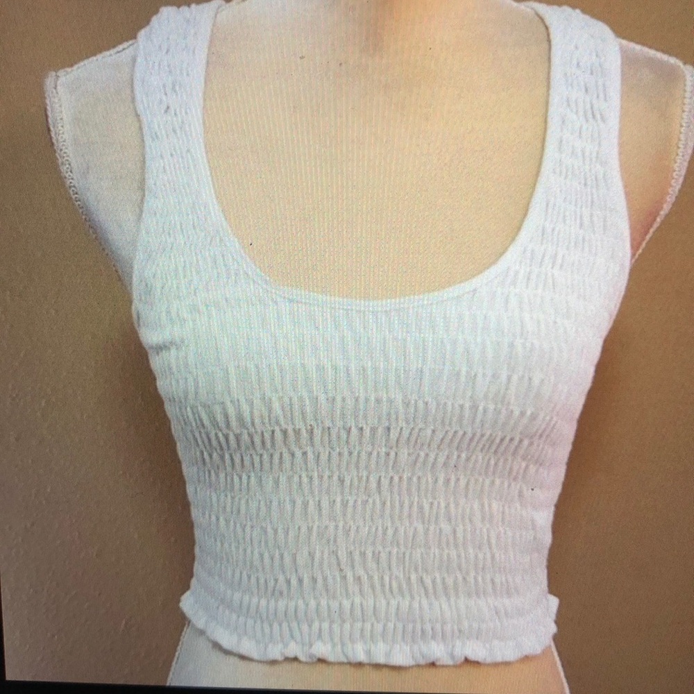 Kimchi Blue White Ruched Crop Top with Racerback